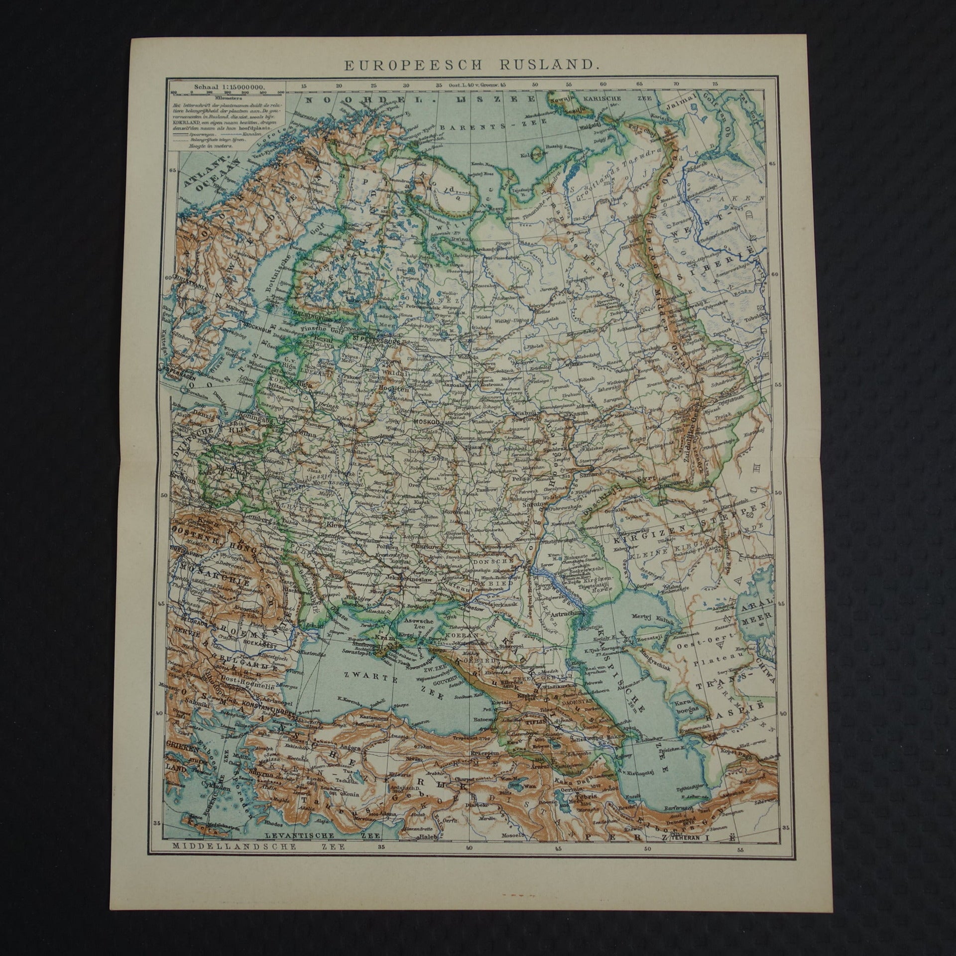 RUSLAND Oude Nederlandse landkaart van Europees Rusland uit 1910 Vintage landkaart Oost-Europa