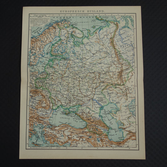 RUSLAND Oude Nederlandse landkaart van Europees Rusland uit 1910 Vintage landkaart Oost-Europa