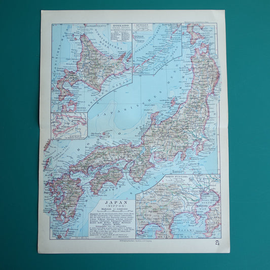 JAPAN oude gedetailleerde kaart van Japan uit 1931 originele vintage landkaart Tokio Koerilen Hokkaido