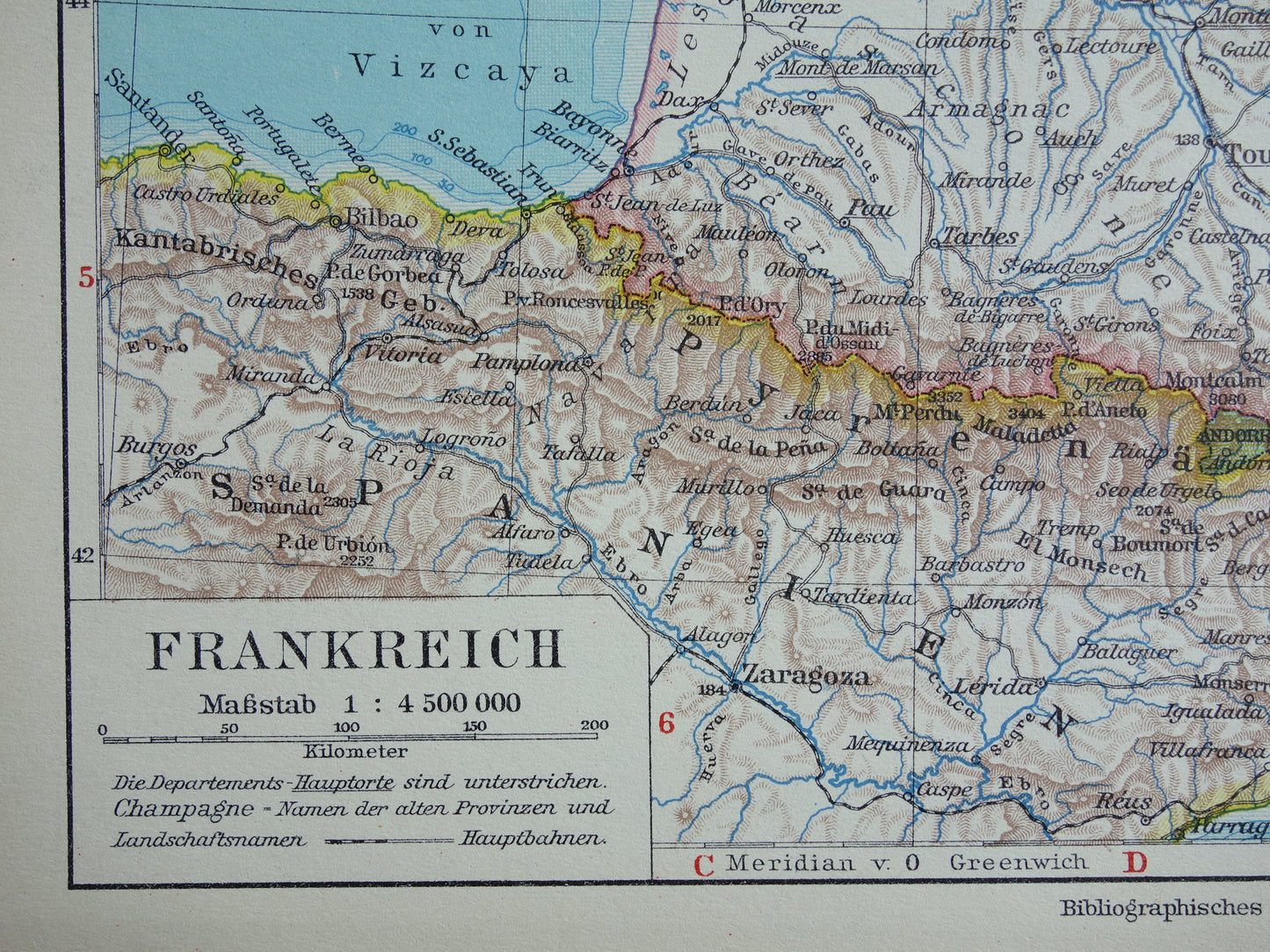 FRANKRIJK vintage kaart van Frankrijk 1928 originele oude Duitse landkaart
