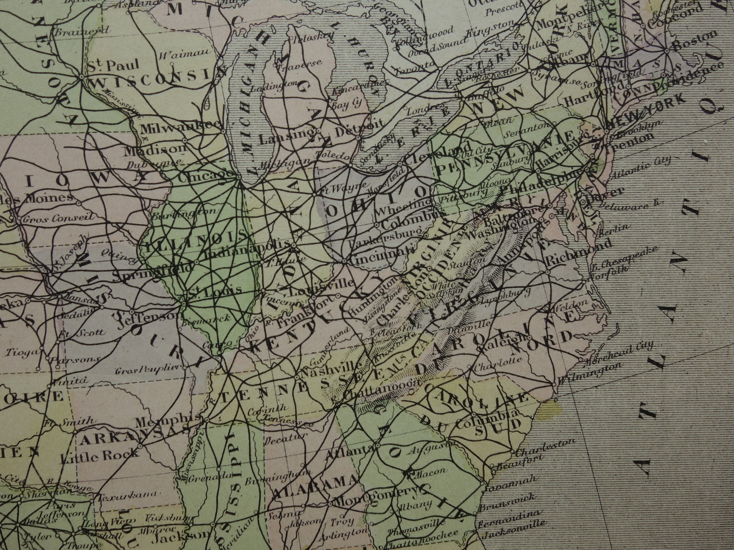 UNITED STATES Old map USA with railroads Original antique map railroad lines