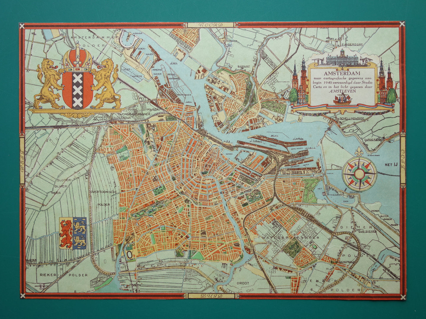 AMSTERDAM oude kaart van Amsterdam in 1940 originele vintage plattegrond landkaart