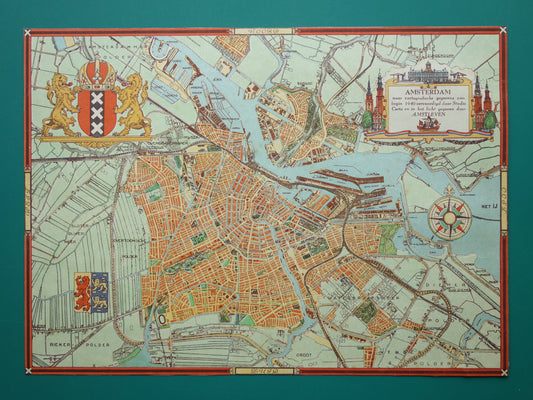 AMSTERDAM oude kaart van Amsterdam in 1940 originele vintage plattegrond landkaart