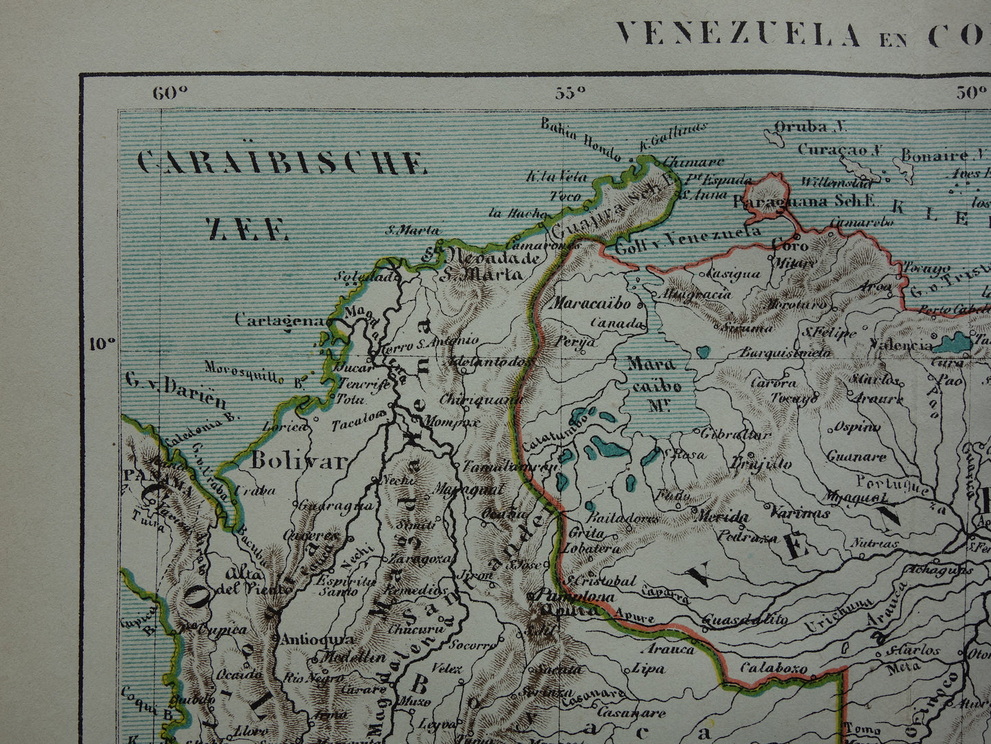 Venezuela and Colombia old map original antique Kuyper map from 1882 vintage maps