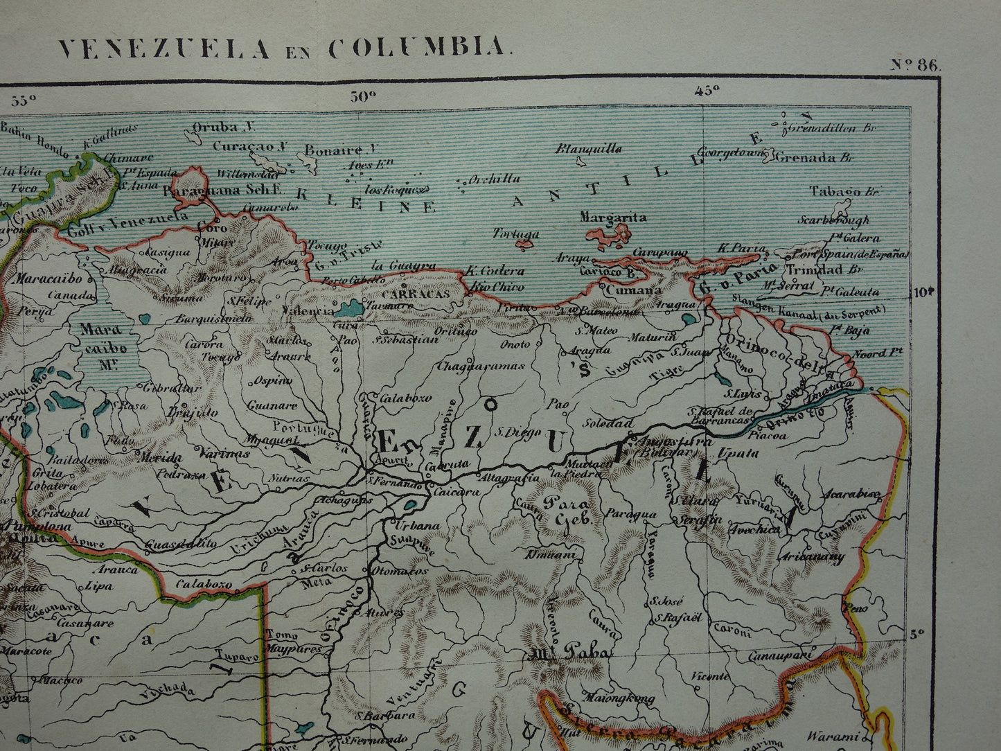 Venezuela and Colombia old map original antique Kuyper map from 1882 vintage maps