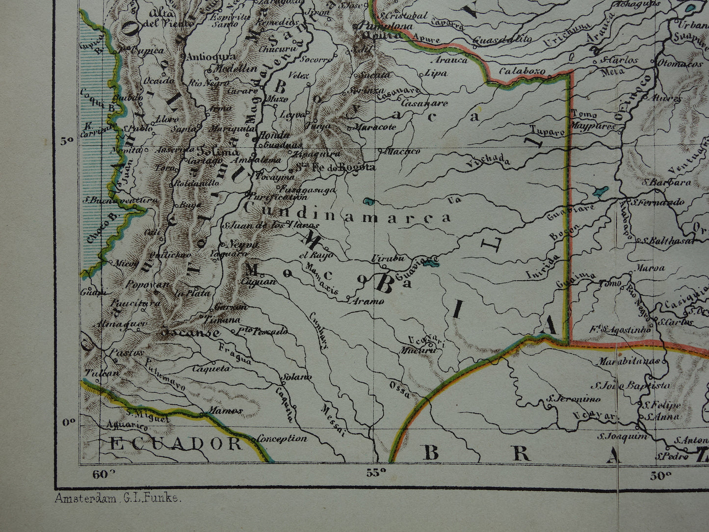 Venezuela and Colombia old map original antique Kuyper map from 1882 vintage maps
