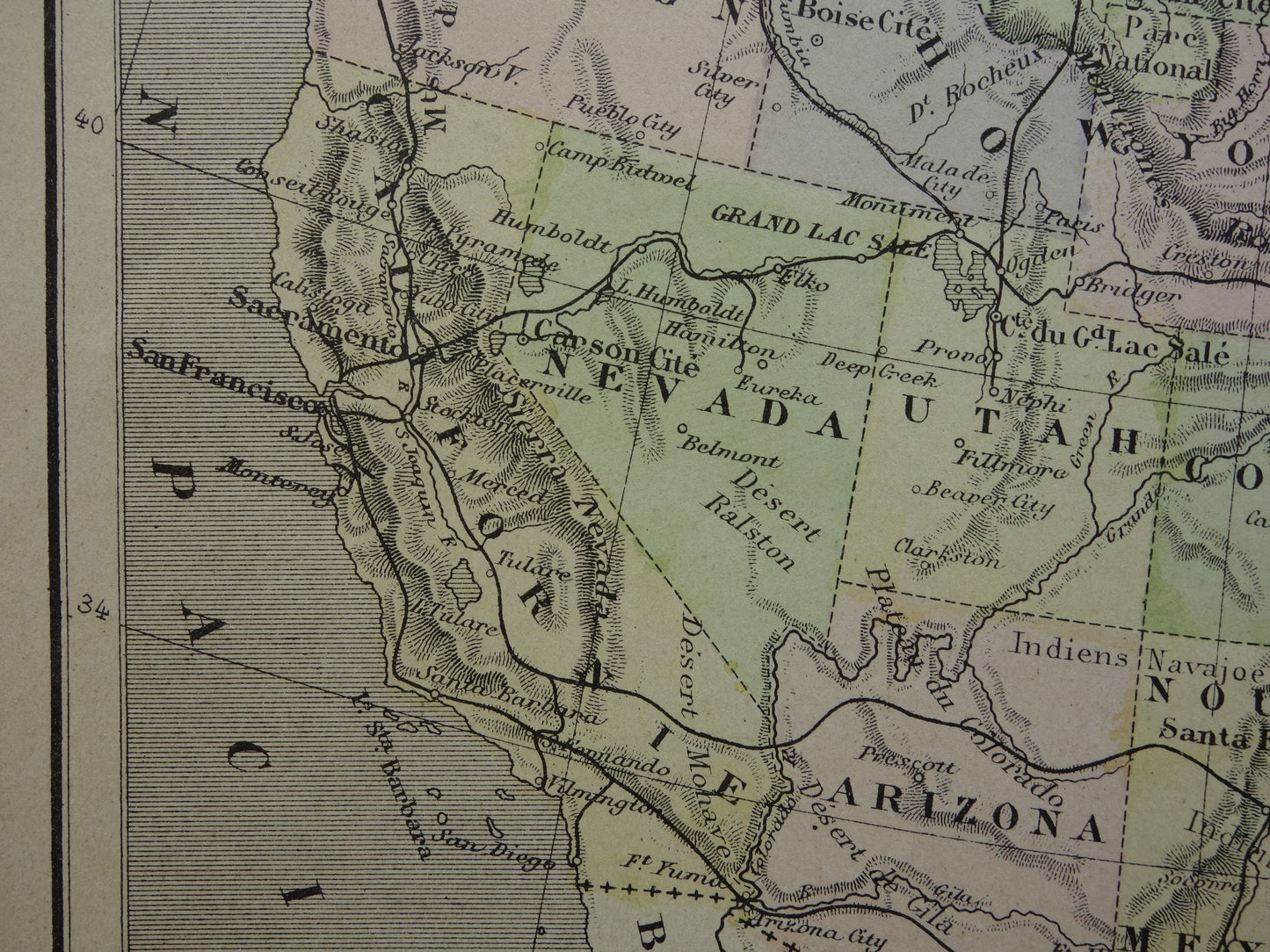 UNITED STATES Old map USA with railroads Original antique map railroad lines