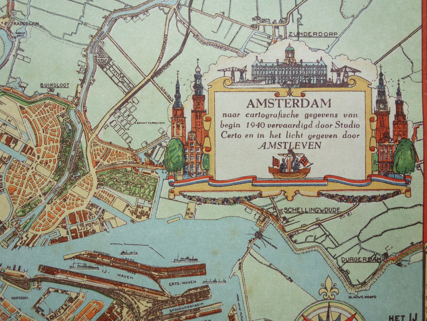 AMSTERDAM old map of Amsterdam in 1940 original vintage map