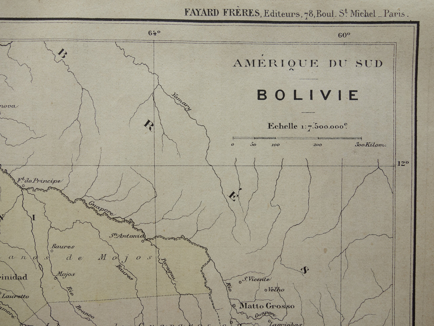 BOLIVIA oude landkaart uit 1896 originele antieke Franse kaart