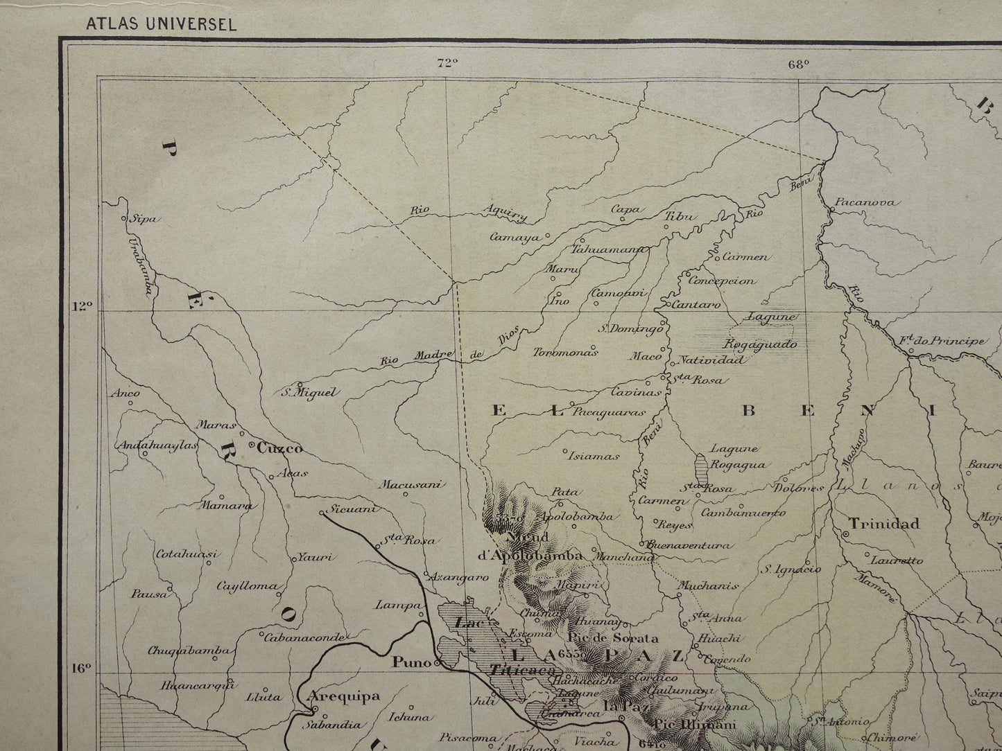 BOLIVIA oude landkaart uit 1896 originele antieke Franse kaart