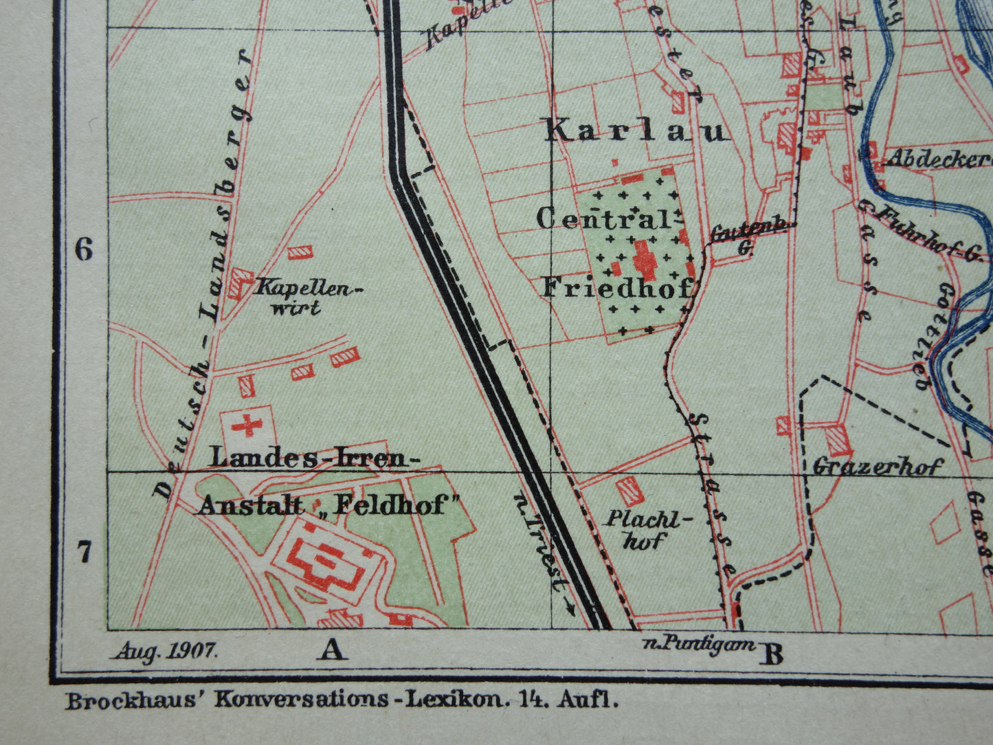 GRAZ old map of Graz Austria from 1907 - original small vintage historical map with year