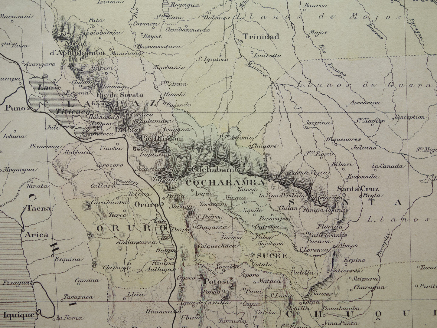 BOLIVIA oude landkaart uit 1896 originele antieke Franse kaart