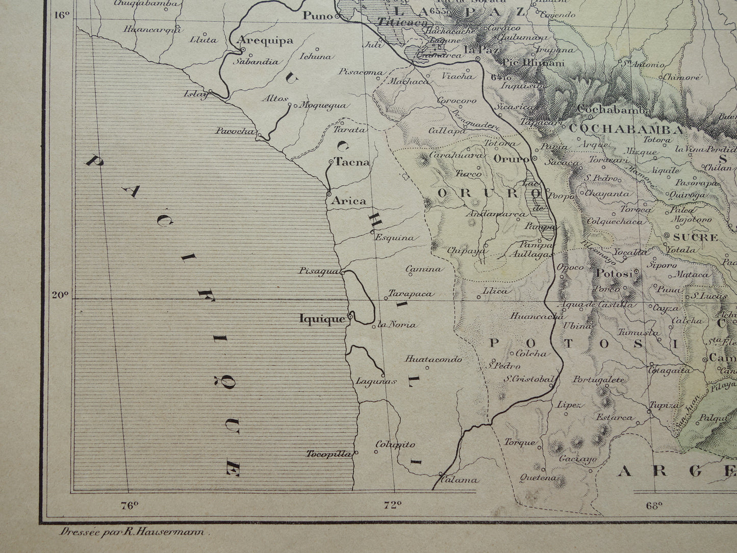 BOLIVIA oude landkaart uit 1896 originele antieke Franse kaart