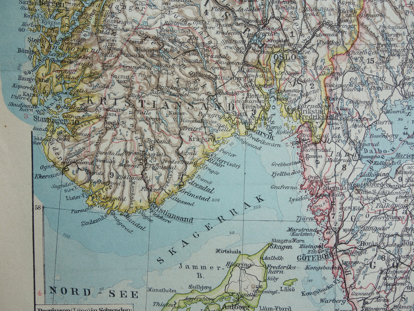 Old map of Sweden and Norway from 1928 original vintage map Stockholm Oslo