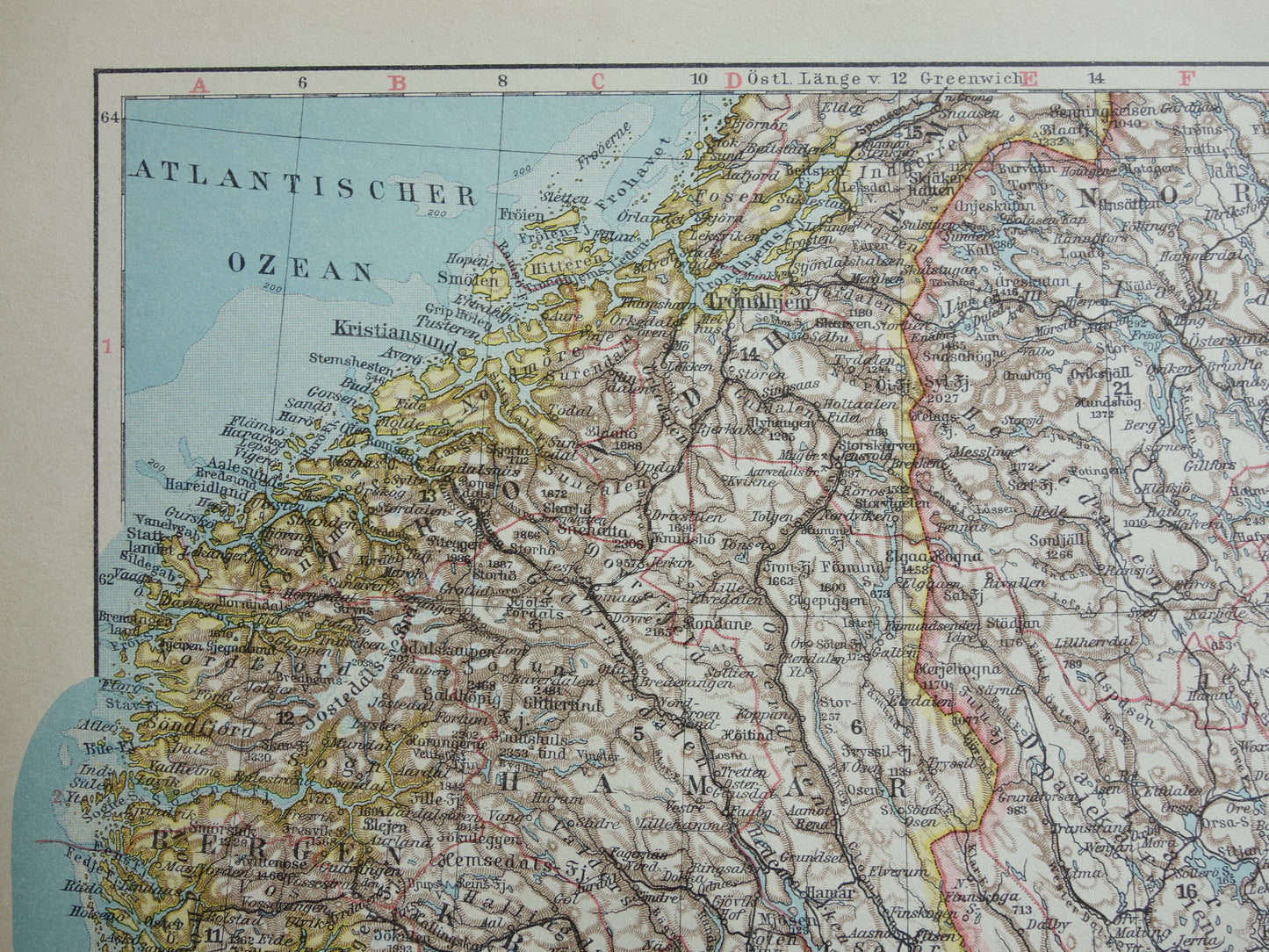 Old map of Sweden and Norway from 1928 original vintage map Stockholm Oslo