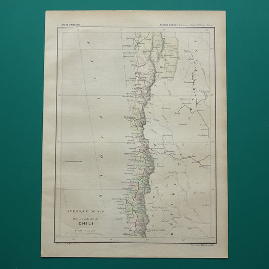 CHILI oude landkaart uit 1896 originele antieke Franse kaart van Chili