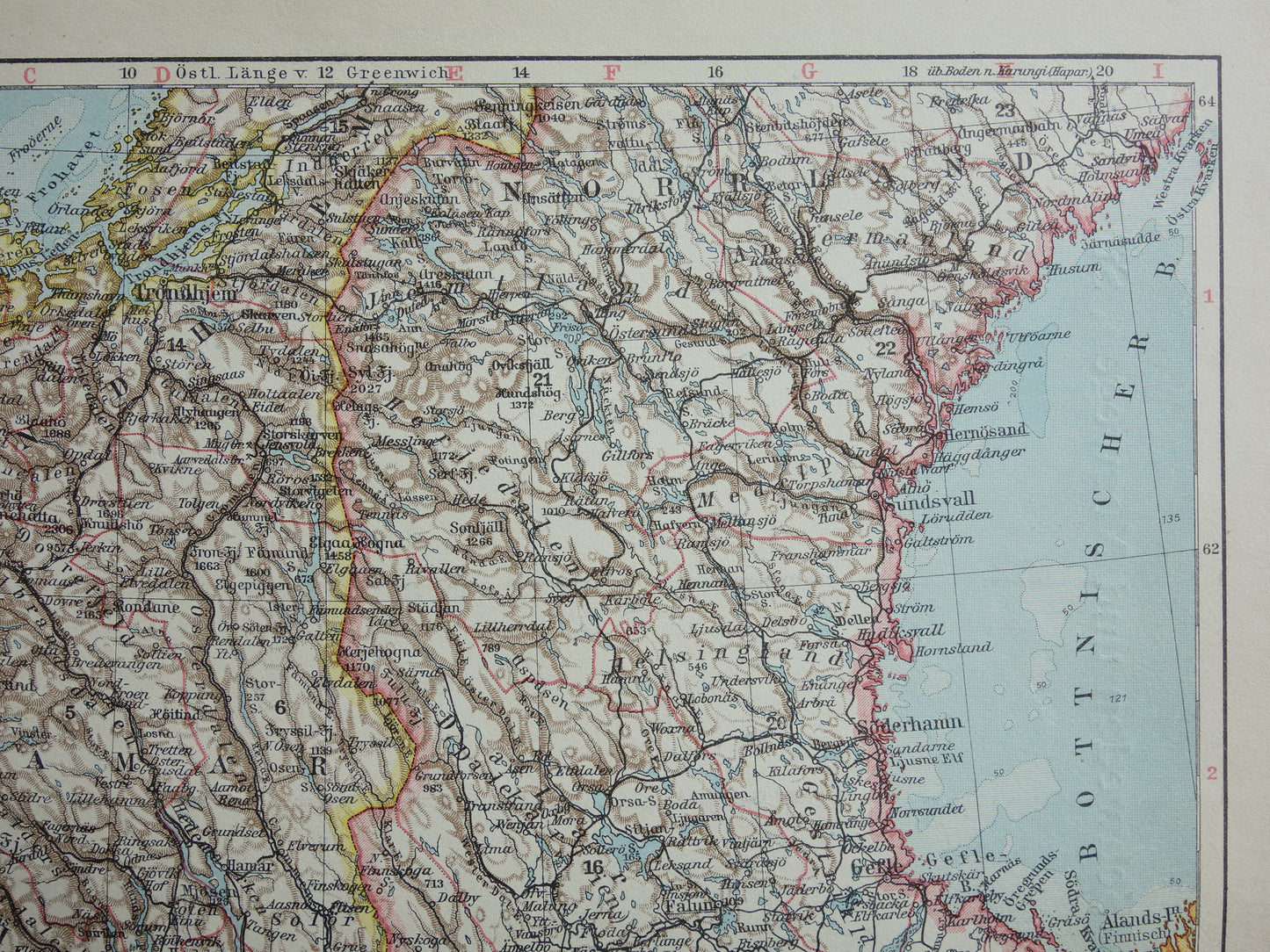 Old map of Sweden and Norway from 1928 original vintage map Stockholm Oslo