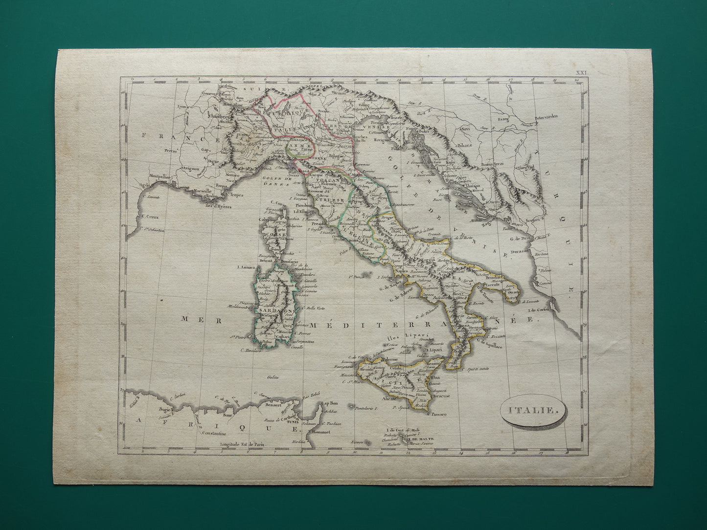 Oude kaart van Italië uit 1804 Originele antieke Pinkerton landkaart van Italië