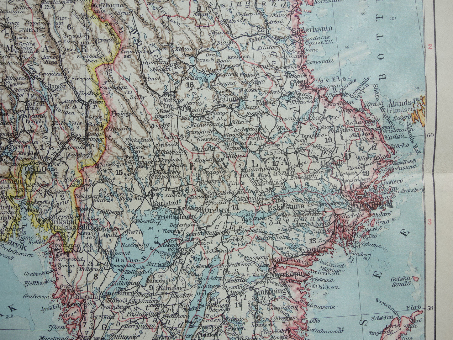 Old map of Sweden and Norway from 1928 original vintage map Stockholm Oslo