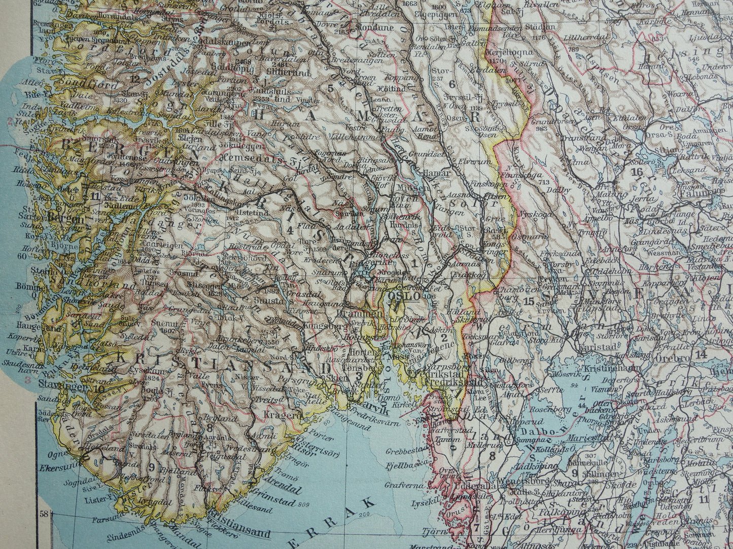 Old map of Sweden and Norway from 1928 original vintage map Stockholm Oslo