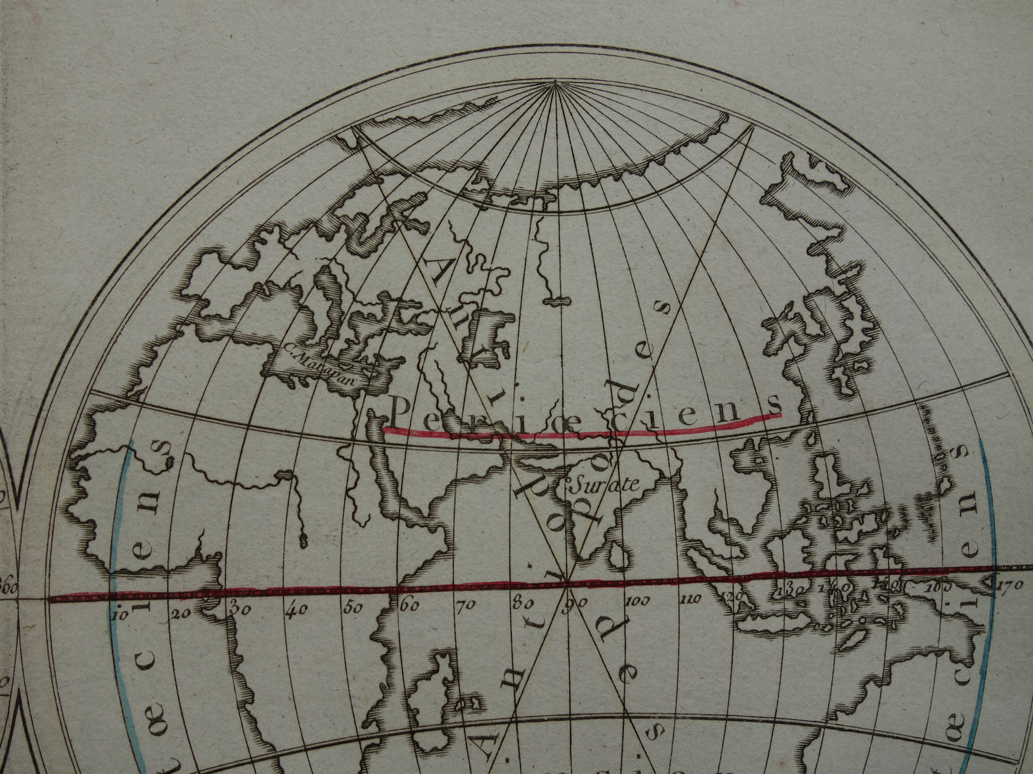 Old world map from 1761 map of the world over shadow - original antique hand colored map