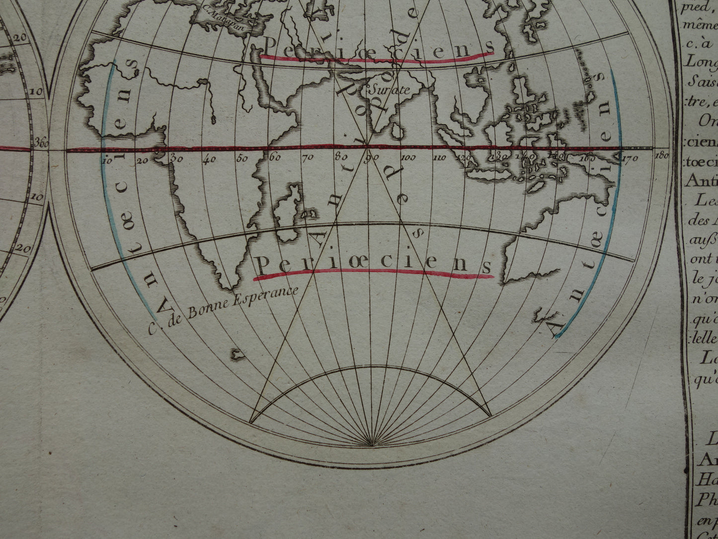 Old world map from 1761 map of the world over shadow - original antique hand colored map