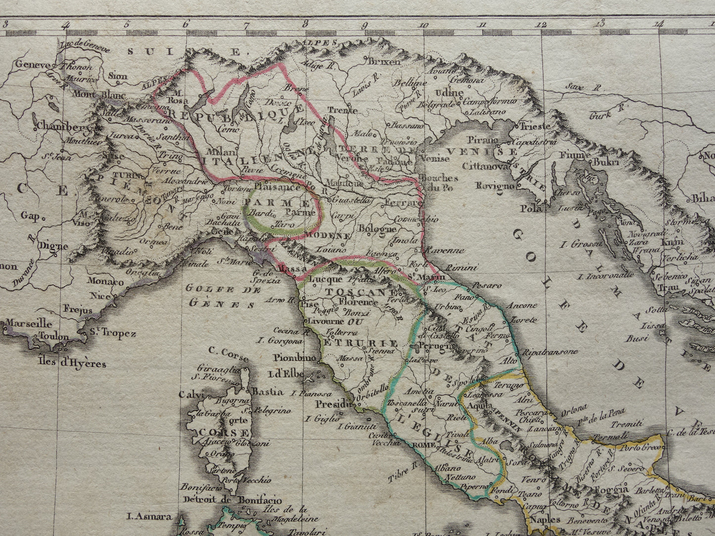 Oude kaart van Italië uit 1804 Originele antieke Pinkerton landkaart van Italië