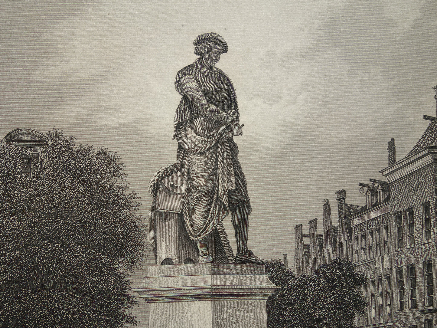 Standbeeld van Rembrandt Terwen gravure te koop