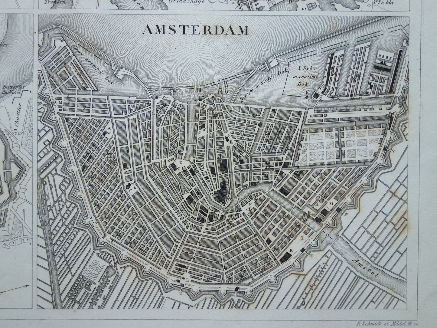 Amsterdam Antwerp Stockholm Copenhagen antique map 175+ year old map with city plans of European cities from 1849 - original vintage historical maps