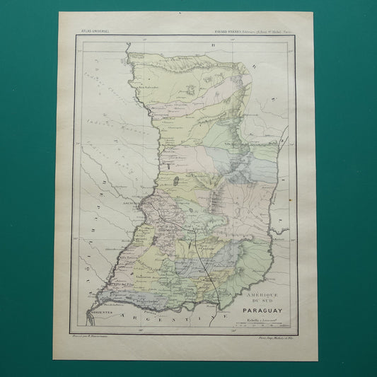 PARAGUAY oude landkaart uit 1896 originele antieke Franse kaart van Paraguay