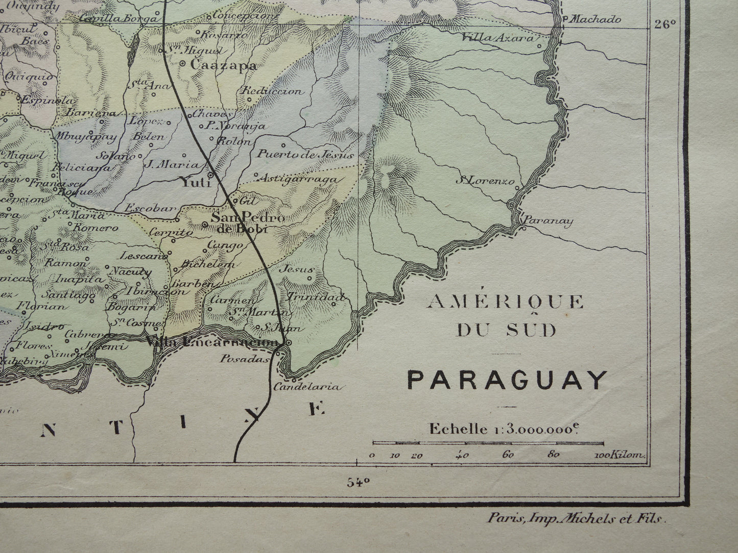 PARAGUAY old map from 1896 original antique French map of Paraguay