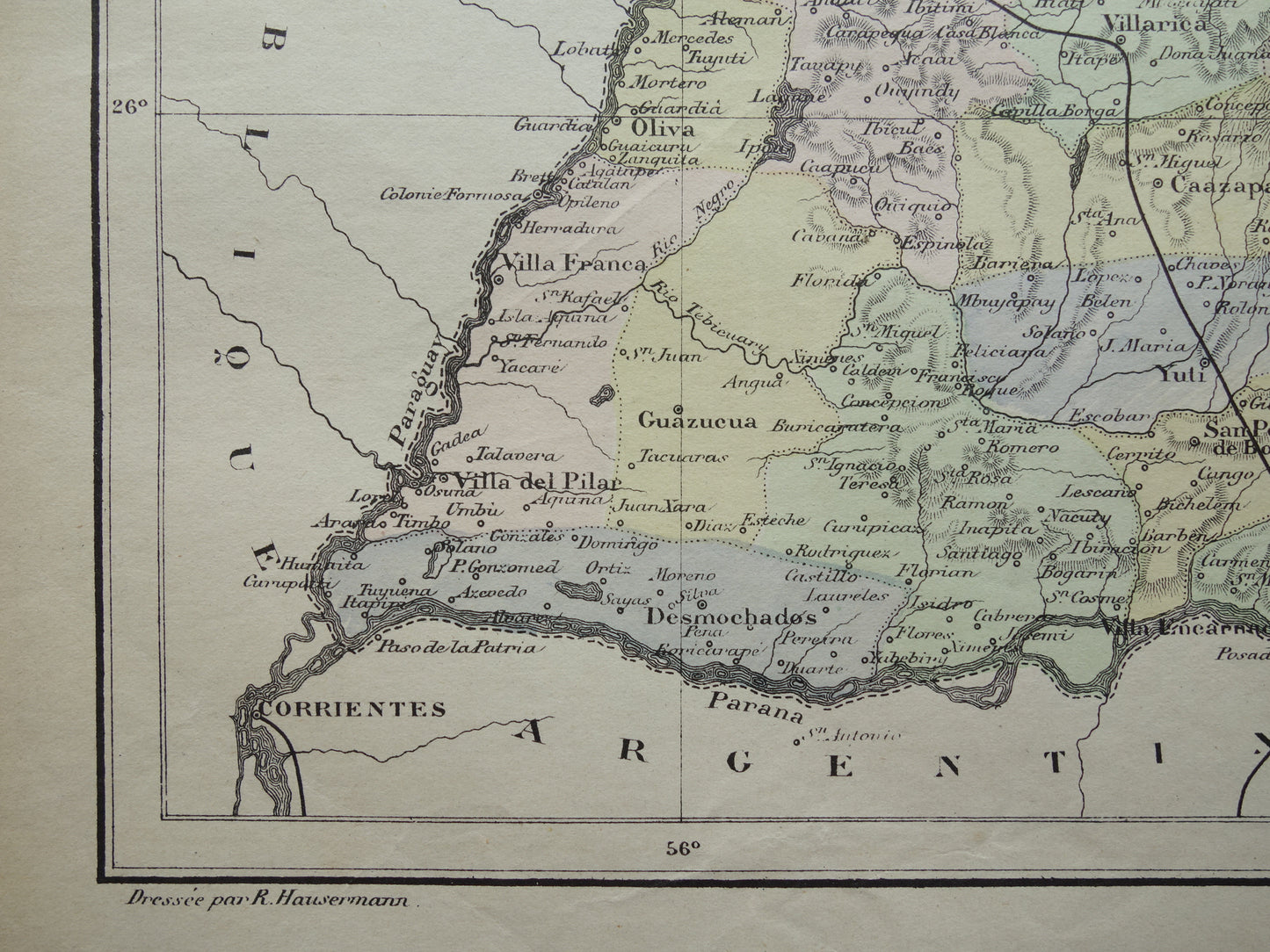 PARAGUAY old map from 1896 original antique French map of Paraguay