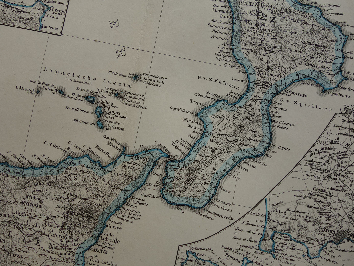 ITALIË antieke kaart van Zuid-Italië Sicilië Napels Palermo originele 135+ jaar oude landkaart van Zuid-Italië
