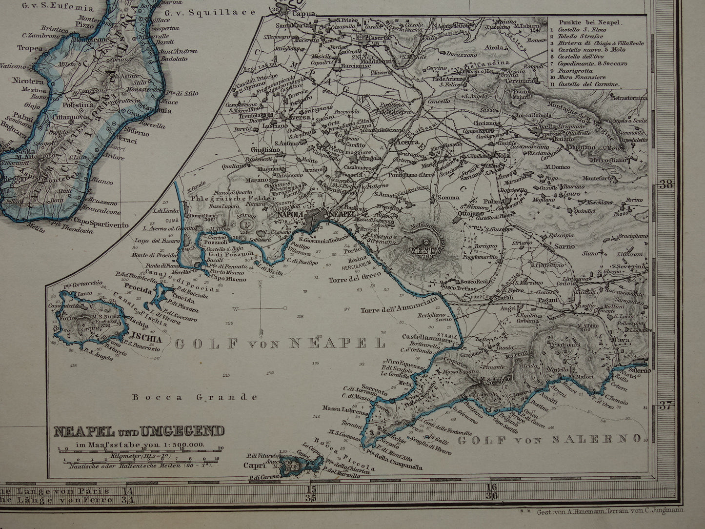 ITALIË antieke kaart van Zuid-Italië Sicilië Napels Palermo originele 135+ jaar oude landkaart van Zuid-Italië