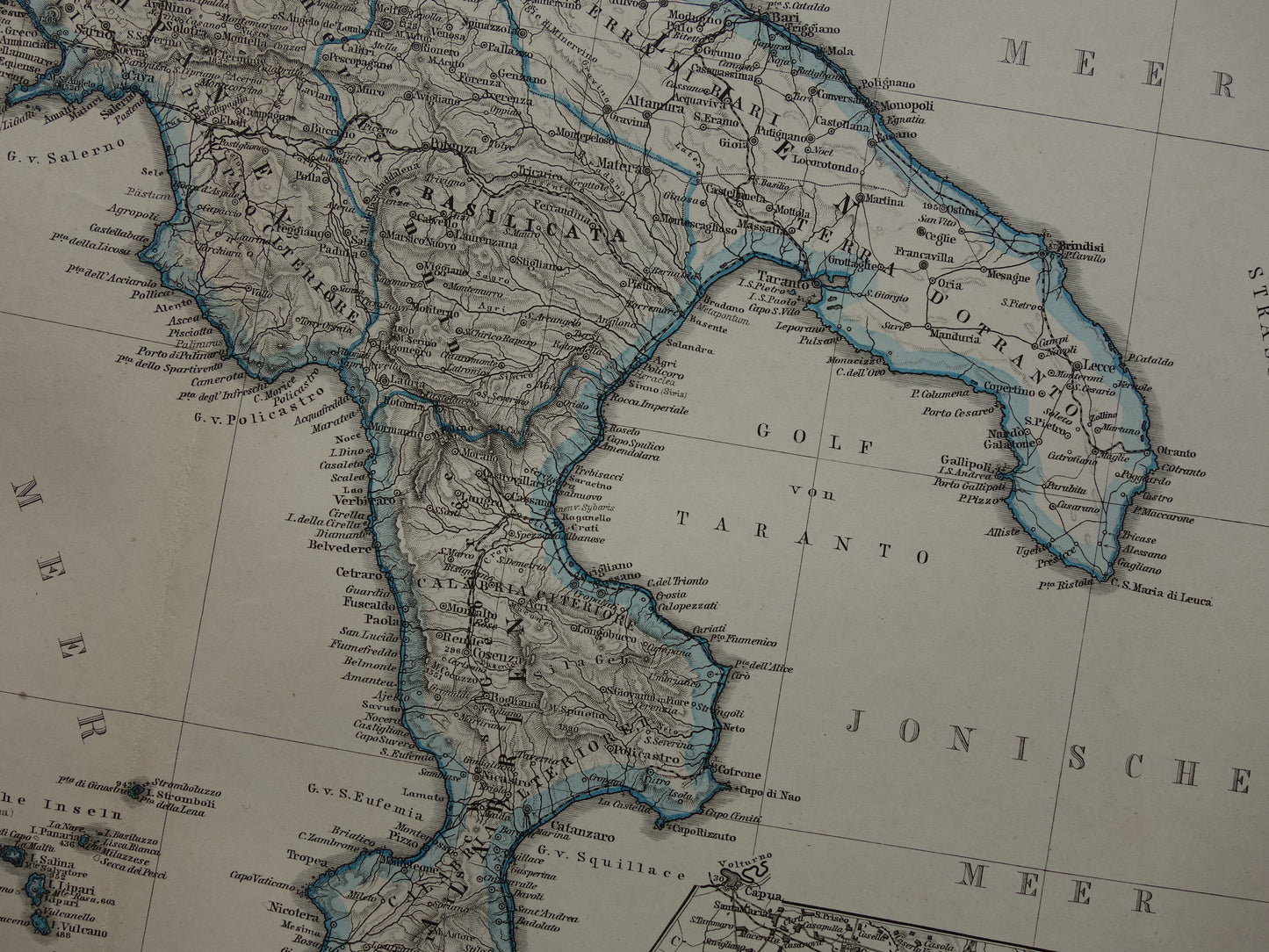 ITALIË antieke kaart van Zuid-Italië Sicilië Napels Palermo originele 135+ jaar oude landkaart van Zuid-Italië