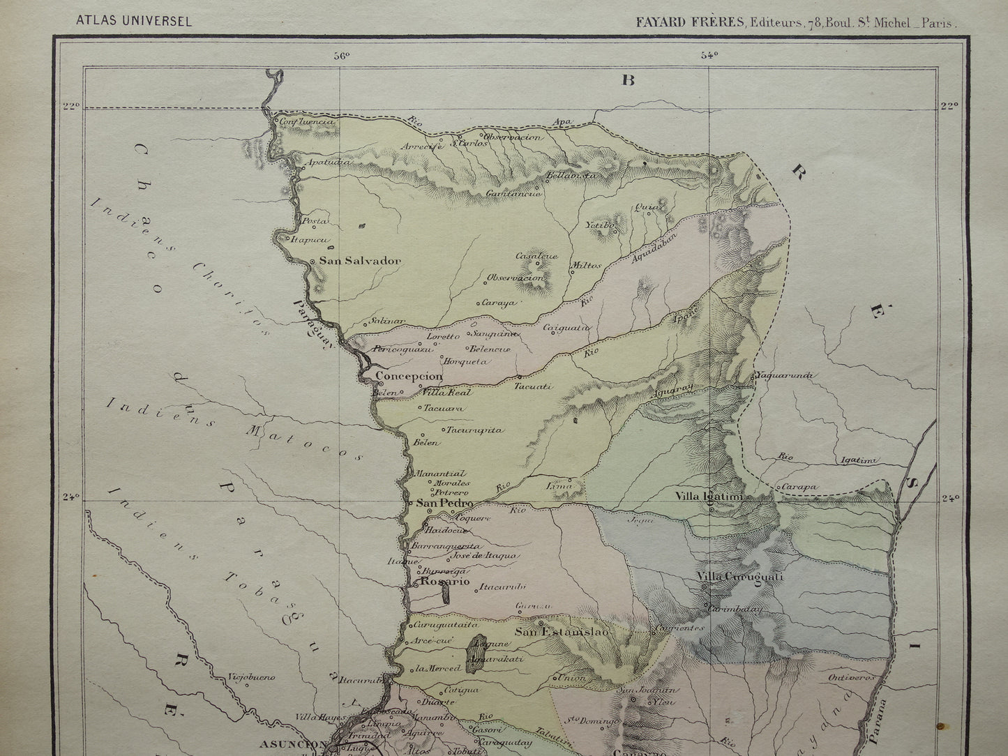 PARAGUAY old map from 1896 original antique French map of Paraguay