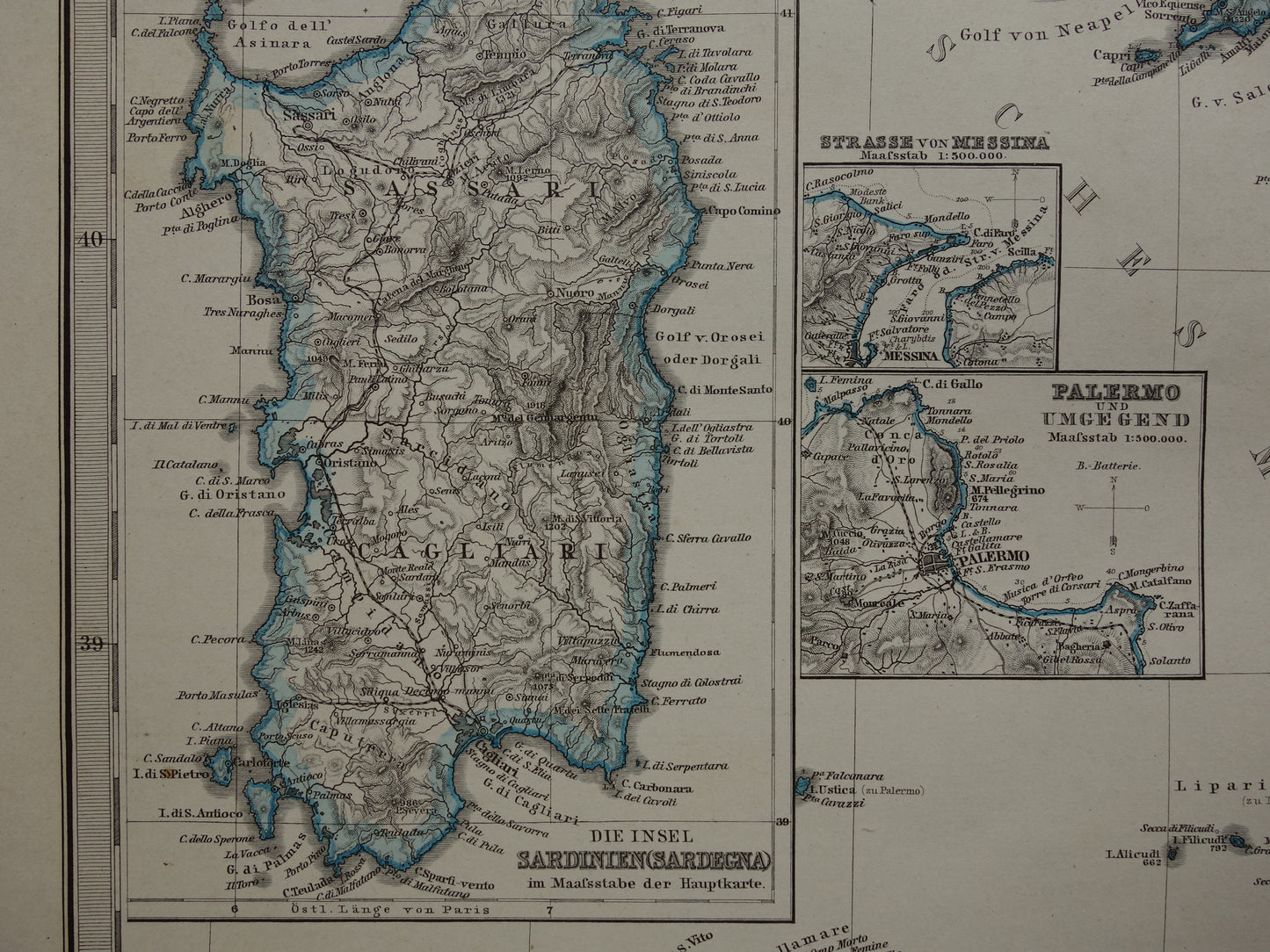 ITALIË antieke kaart van Zuid-Italië Sicilië Napels Palermo originele 135+ jaar oude landkaart van Zuid-Italië