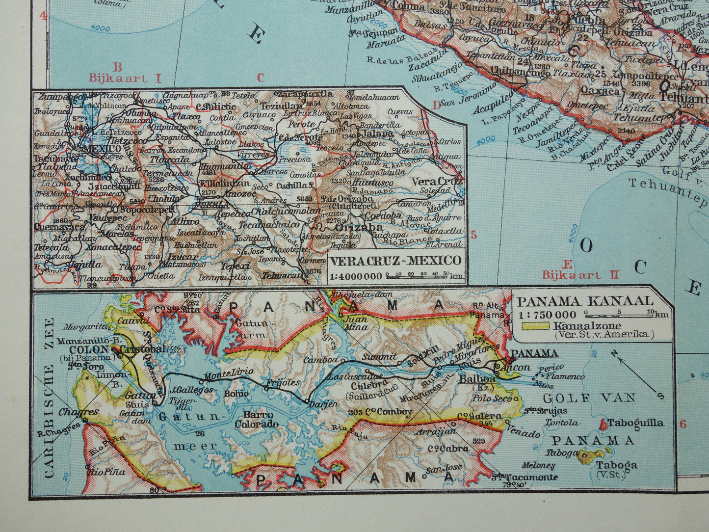ANTILLEN Oude Nederlandse kaart van het Caribisch gebied West-Indië Midden-Amerika Originele vintage landkaart
