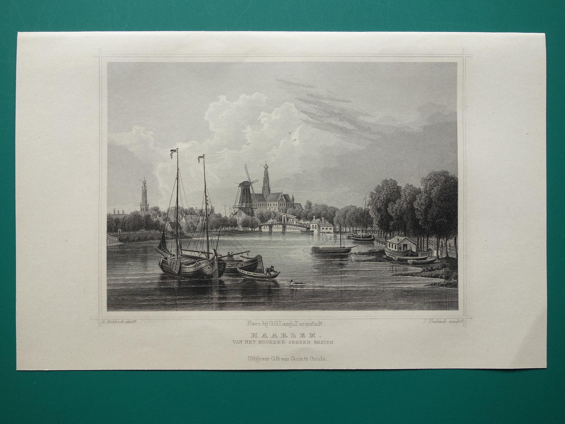  gravure Terwen Koningrijk der Nederlanden Haarlem. Van het noorder-sparen gezien