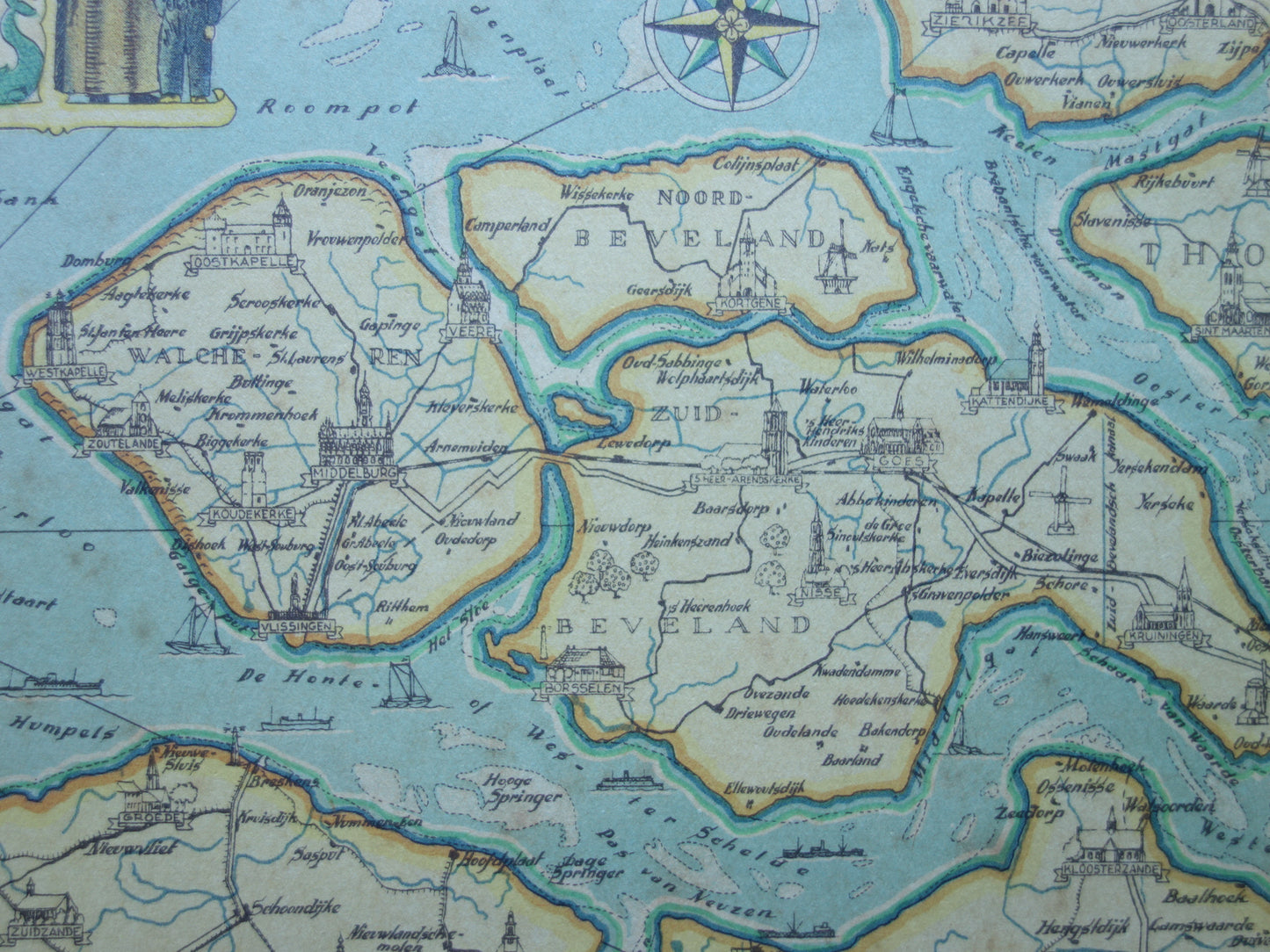 ZEELAND Old map of the province of Zeeland from 1947 Vintage historical map
