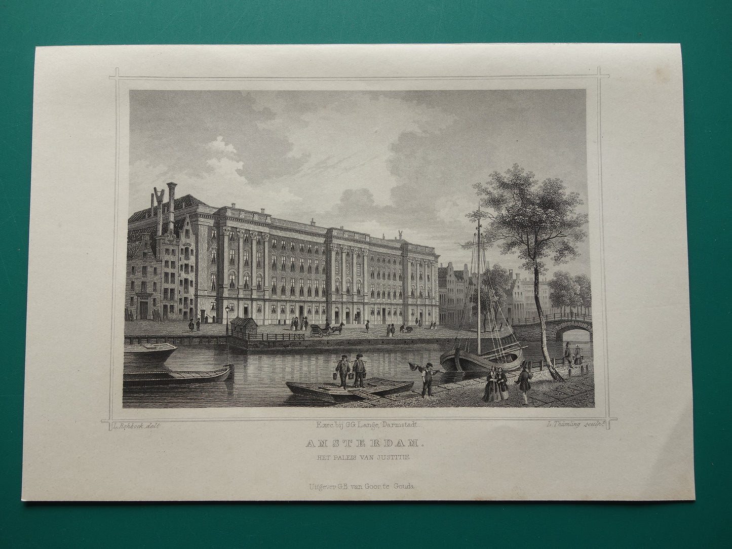 Prinsengracht 436 Amsterdam antique engraving from 1858 Original old print Palace of Justice Terwen Kingdom of the Netherlands Aalmoezeniersweeshuis
