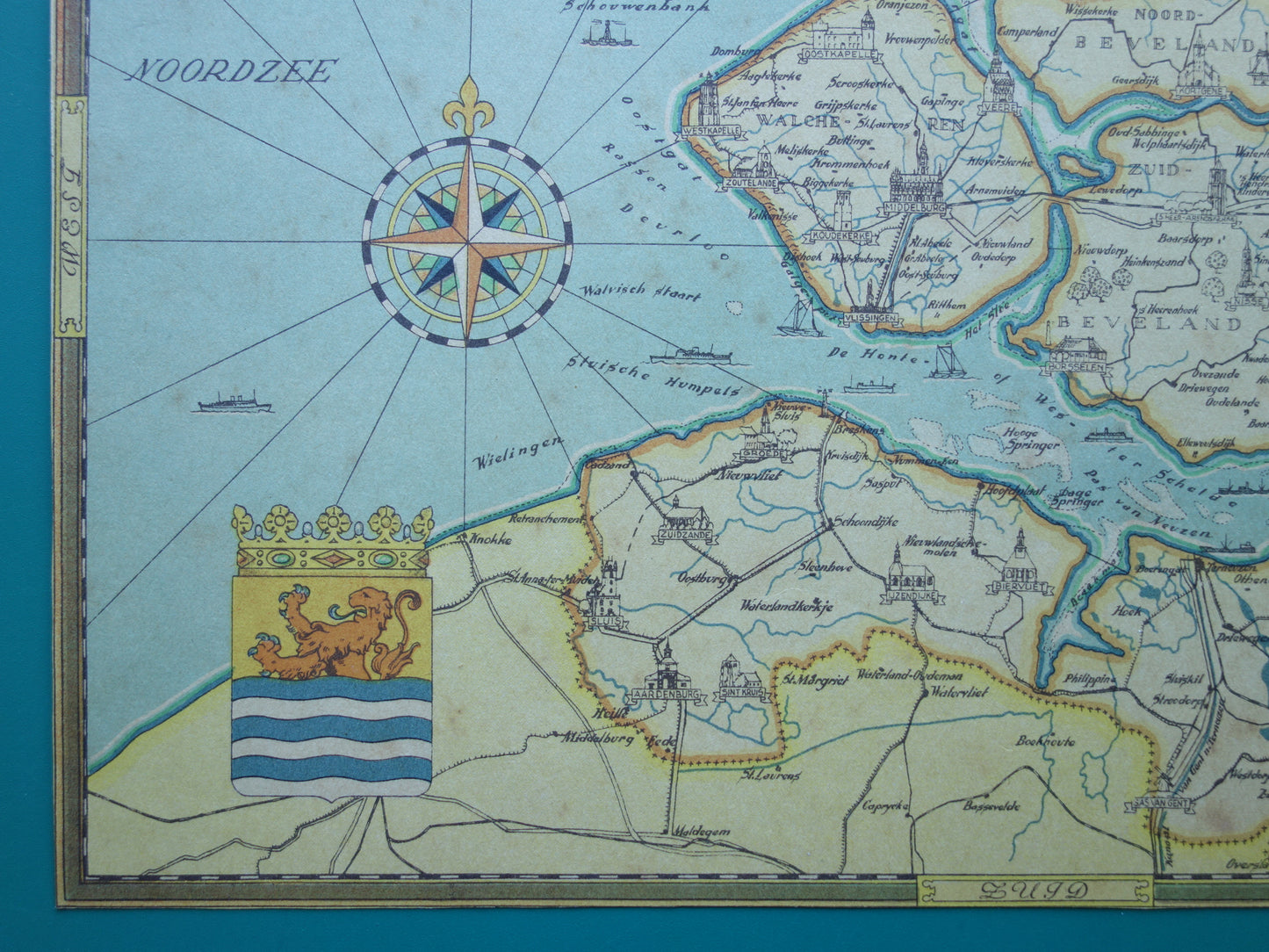 ZEELAND Old map of the province of Zeeland from 1947 Vintage historical map