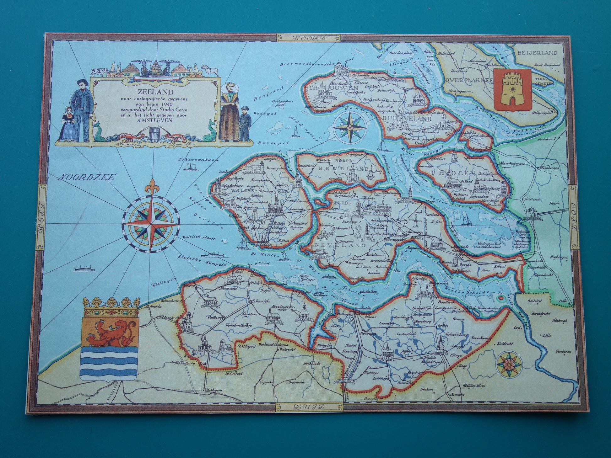 ZEELAND Vintage kaart van de provincie Zeeland uit 1947 Oude historische landkaart