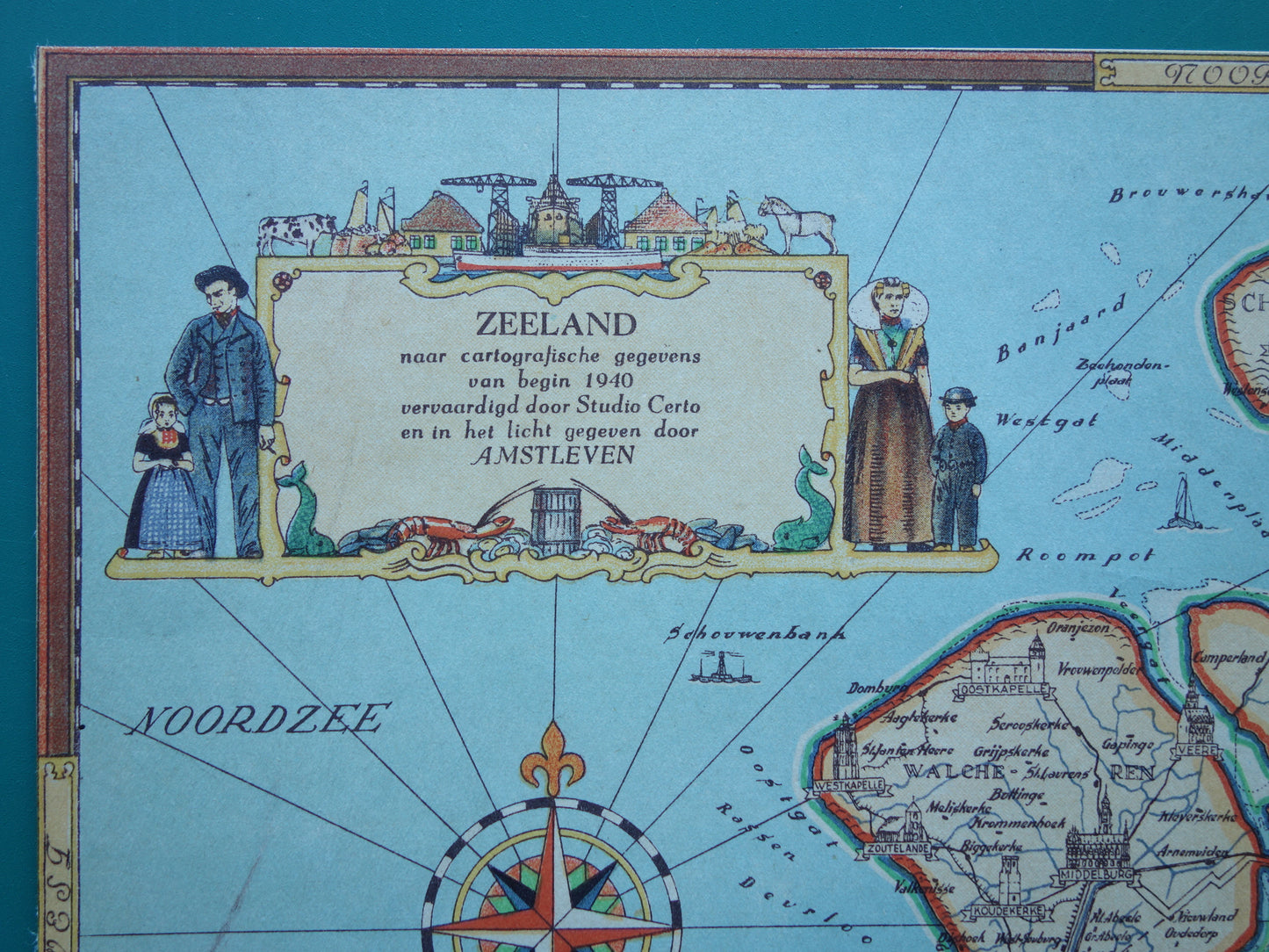 ZEELAND Vintage map of the province of Zeeland from 1947 Old historical map