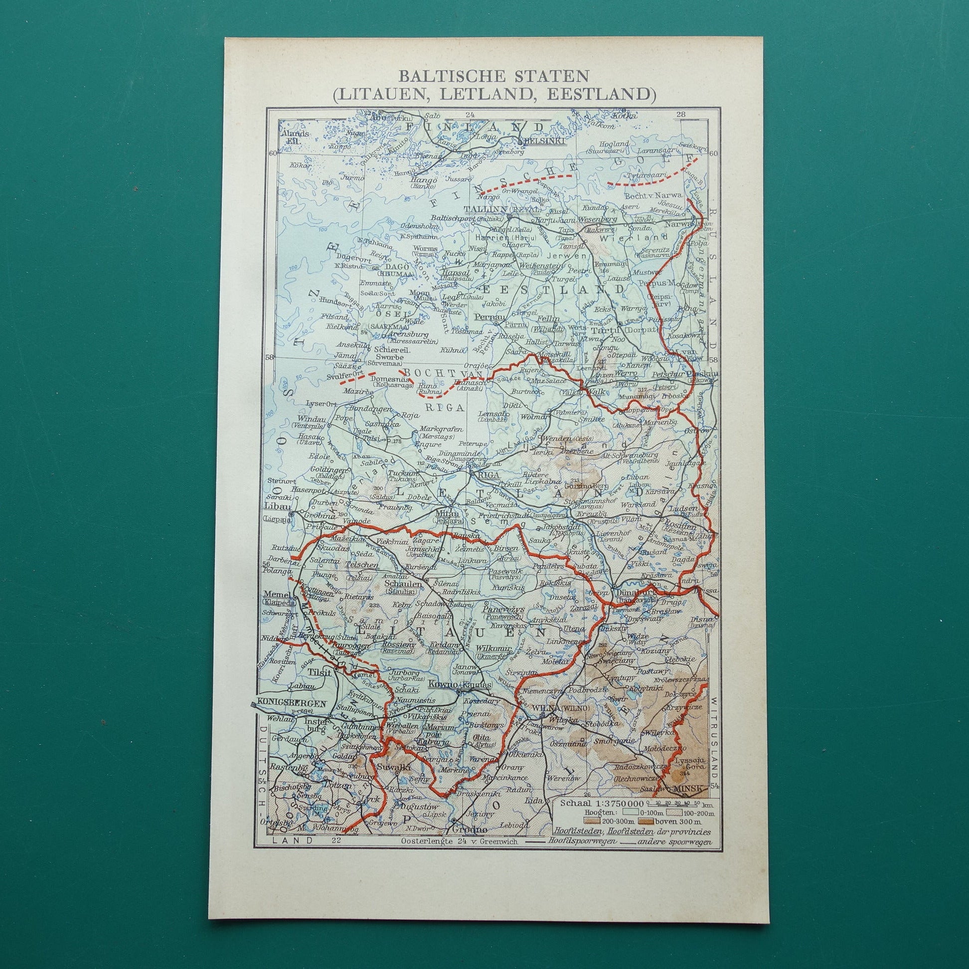 small old map of the Baltic States 1930's