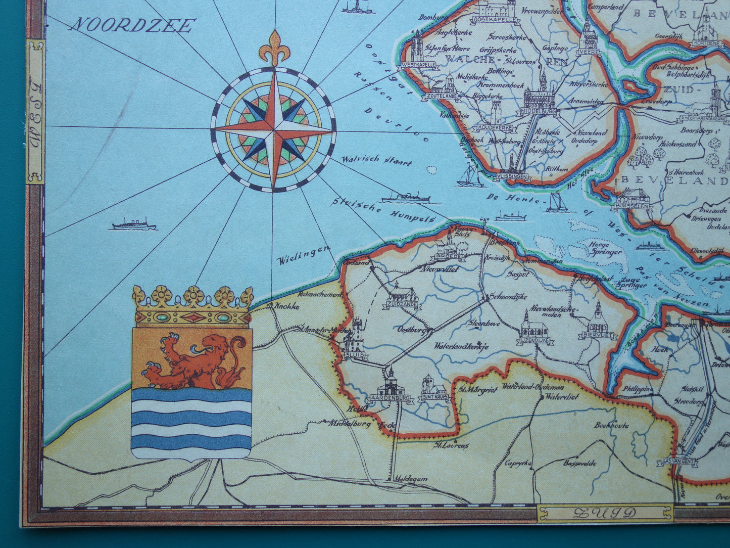 ZEELAND Vintage map of the province of Zeeland from 1947 Old historical map