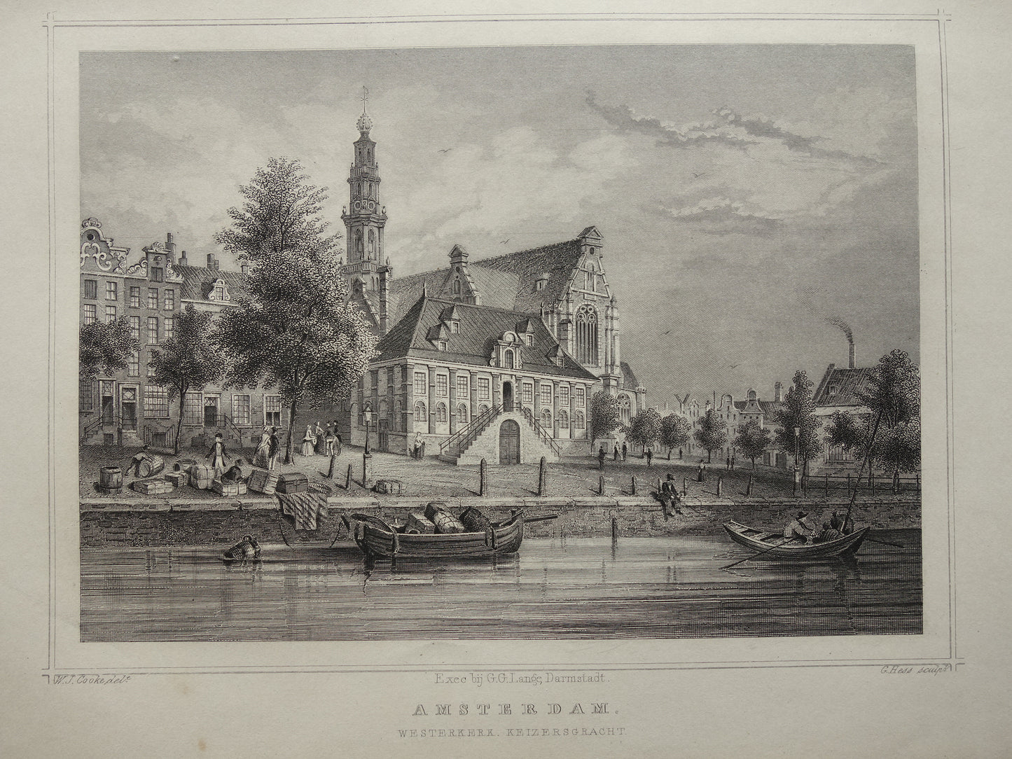 Westerkerk Amsterdam antieke gravure uit 1858 Originele oude prent Keizersgracht Terwen Koningrijk der Nederlanden