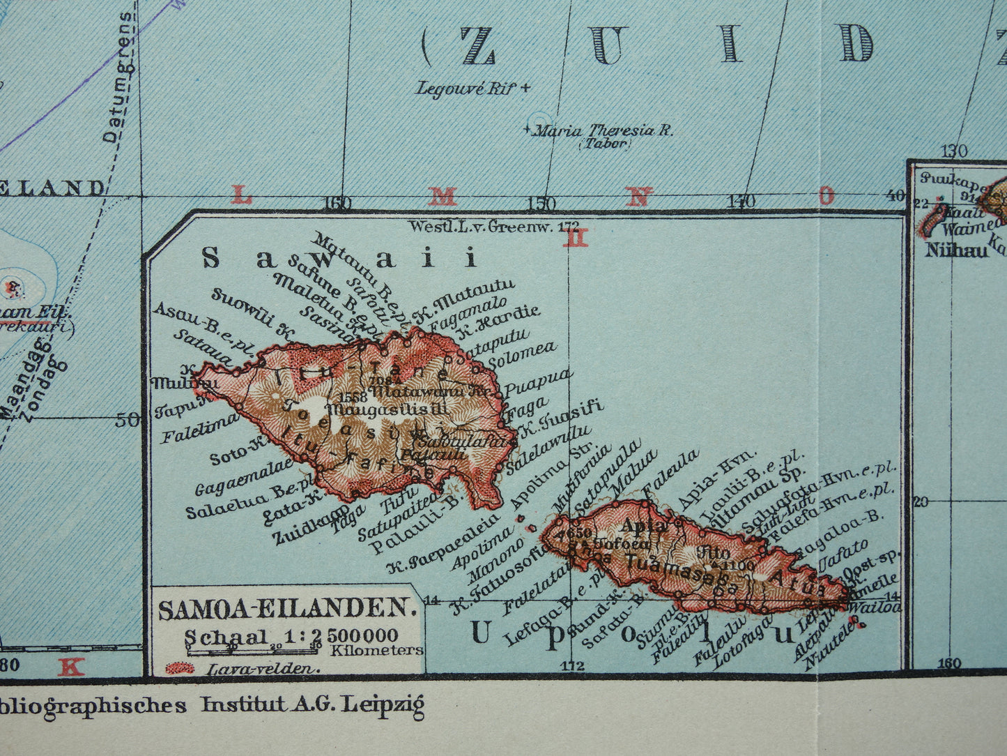 Alte niederländische Karte von Ozeanien aus dem Jahr 1936 originale Vintage-Landkarte