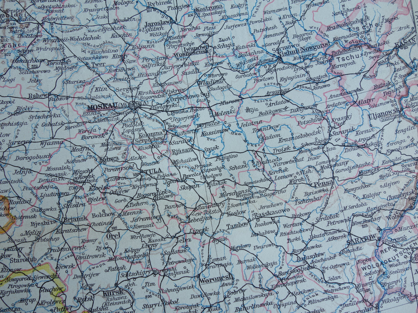 Oude landkaart van Midden-Rusland uit 1928 Vintage landkaart