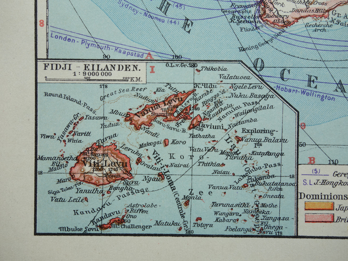 Alte niederländische Karte von Ozeanien aus dem Jahr 1936 originale Vintage-Landkarte